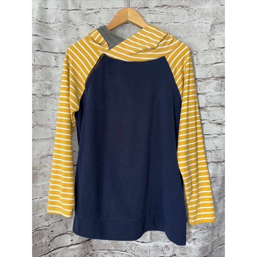 Doublju Women's Double Hood Pullover Hoodie Sweatshirt Blue Gold‎ Womens M